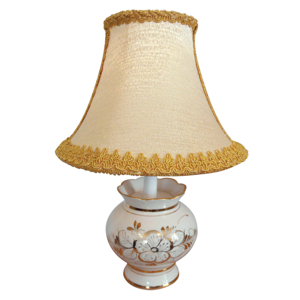 Настольная лампа Гжель (белье/золото) абажур Волна мини