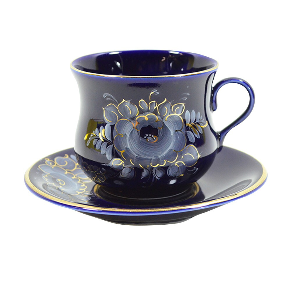 Чайная пара сервизная кобальт краски золото объем 220 мл.
