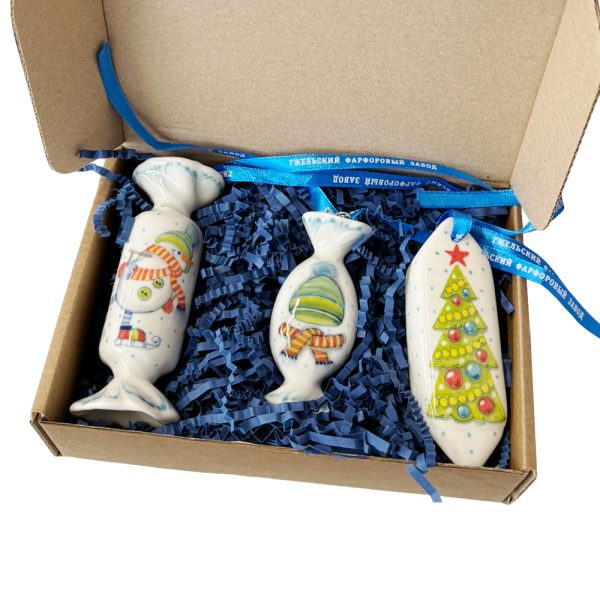 Набор цветных ёлочных игрушек "Конфетки" в росписи Калигиной