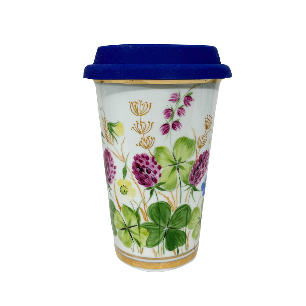 Авторский кофейный стаканчик с силиконовой крышкой "Клевер" объем 420 мл.