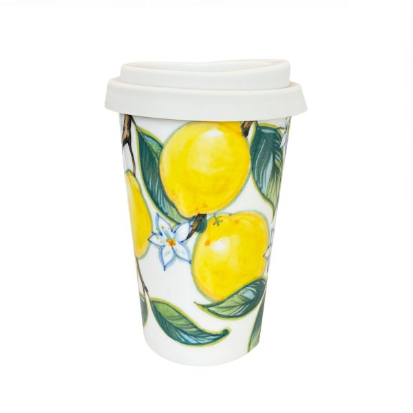Авторский кофейный стаканчик Павловские лимоны в росписи Гуляева объем 420 мл. на белом фоне
