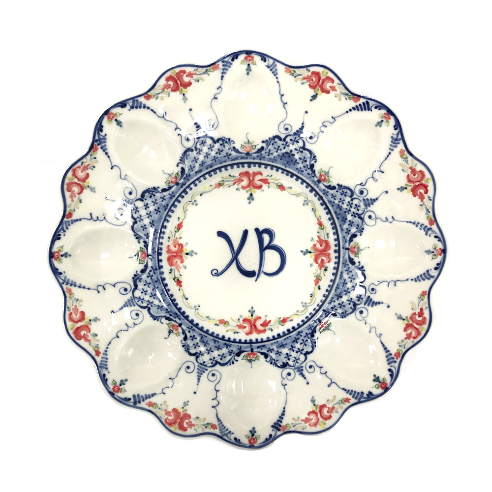 Тарелка для яиц (подглазурная цветная роспись) диаметр 27 см.