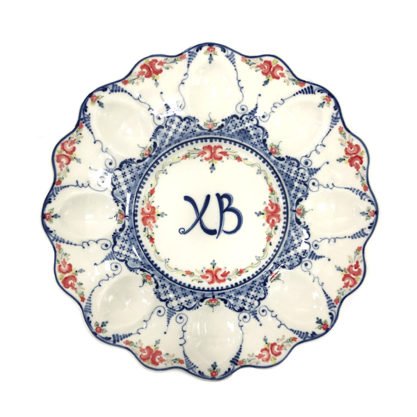 Тарелка для яиц (подглазурная цветная роспись) диаметр 27 см.